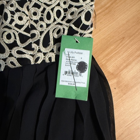 NWT!  Silk Lilly Pulitzer Black and Gold Mini Pleated Strapless Dress - Picture 6 of 7